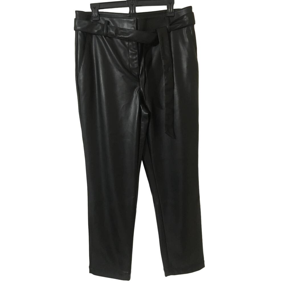 NWT Loft Vegan Leather Black Pants, Size 12 Removable Tie Belt, Pockets